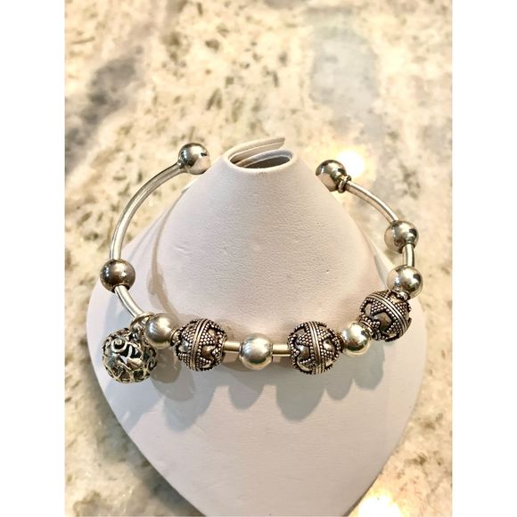 Sterling Silver Cuff Bracelet Bali Beads #valentine #classic #bali beads - Picture 1 of 6
